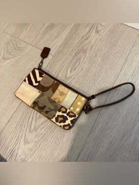 Coach Patchwork Wristlet Crossbody in Brown and Cream Tones